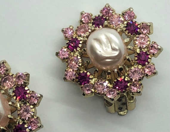 WEISS Pink Clip On Vintage Earrings - image 6