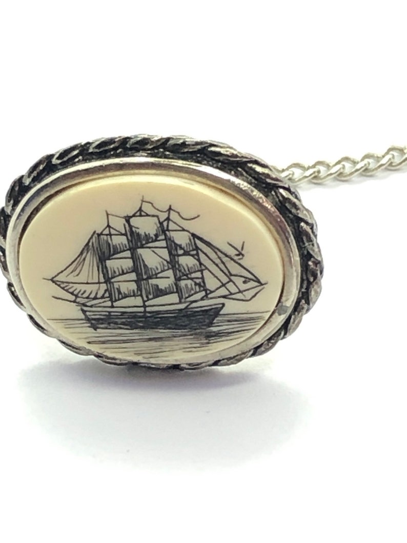 Nautical Tie Pin Scrimshaw Ship Tie Pie