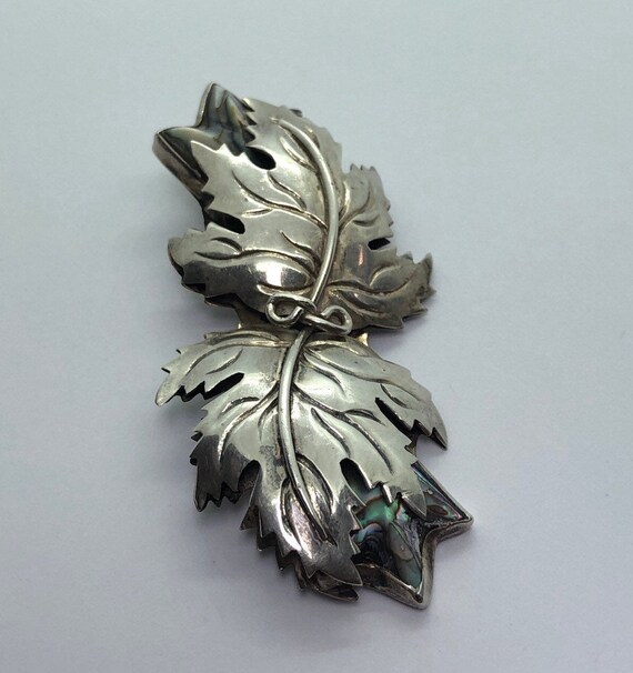 STERLING SILVER Leaf Brooch Pin - image 9