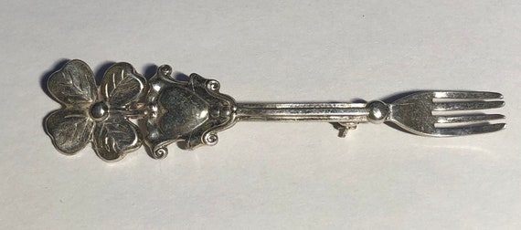 Sterling Silver LANG Irish Heart Fork Brooch Pin,… - image 6