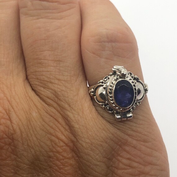 Poison Ring, Iolite Silver Poison Ring Size 5 1/4,