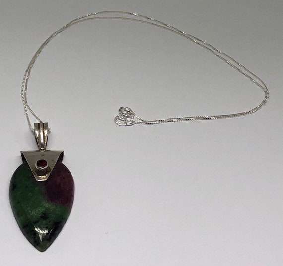 Sterling Silver Garnet And Ruby In Zoisite Pendan… - image 4