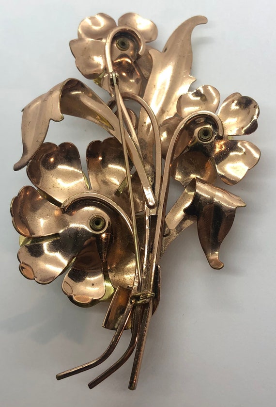Large Copper, Brass & Rhinestone Flower Statement… - image 8