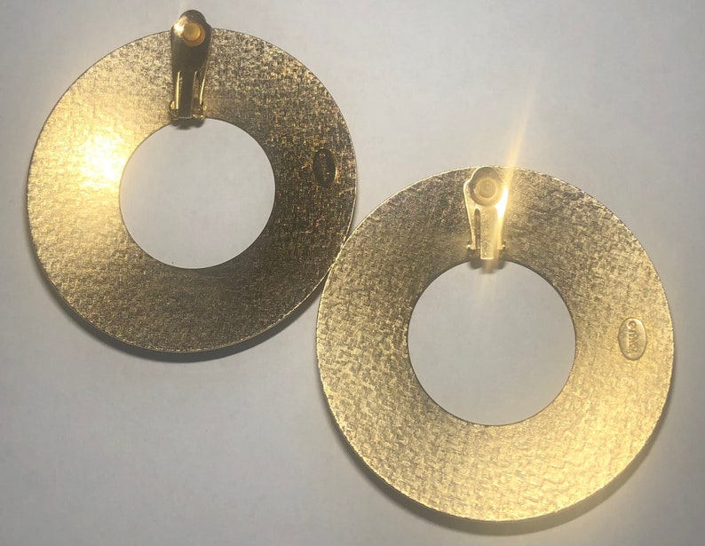 DEBRA YOHAI Modernist Round Large Earrings Clip Ons, Signed Yohai, Statement Jewelry, Large Earrings image 5