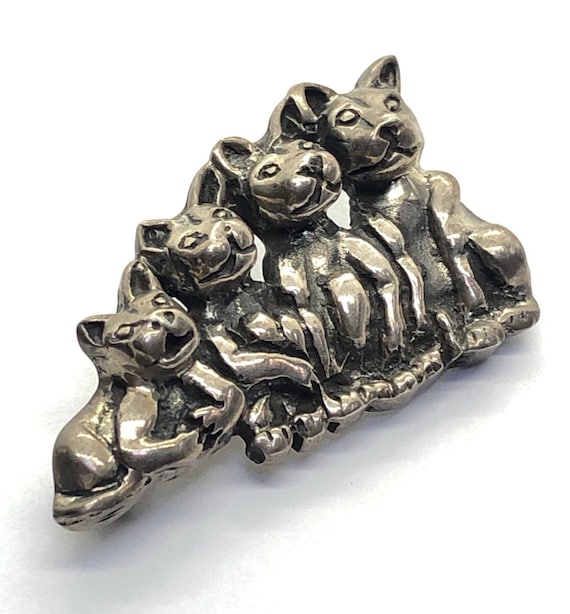 Silver Cats Brooch - image 1