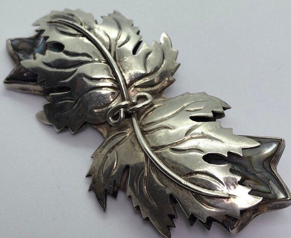 STERLING SILVER Leaf Brooch Pin - image 3