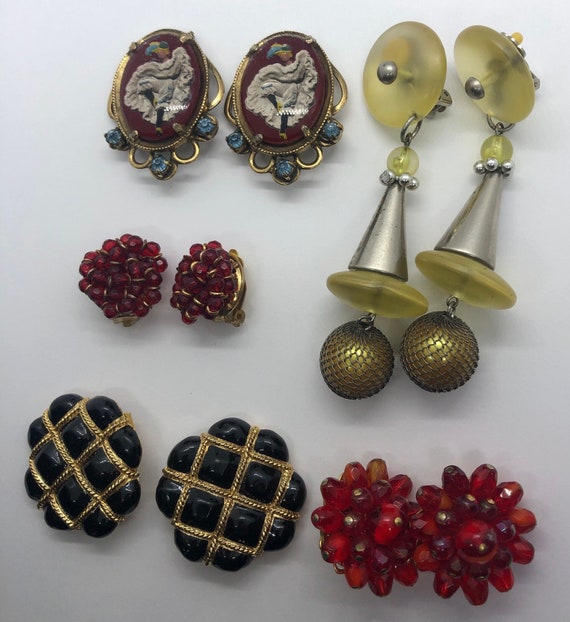 Vintage Clip On Earrings, Lot of 5 Pairs of Clip … - image 8