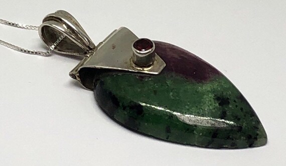 Sterling Silver Garnet And Ruby In Zoisite Pendan… - image 2