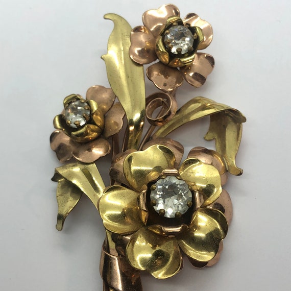 Large Copper, Brass & Rhinestone Flower Statement… - image 5