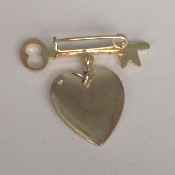 Heart and Key Brooch, Love Pin, Sweetheart Brooch… - image 3
