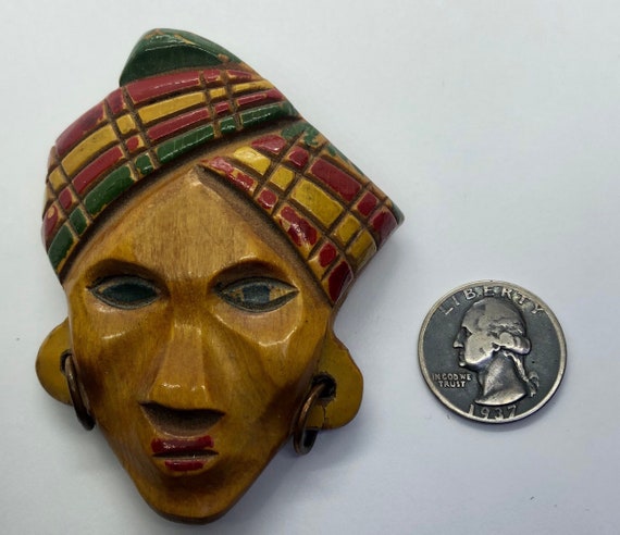 Swami Turban Carved Wood Vintage Brooch - image 4