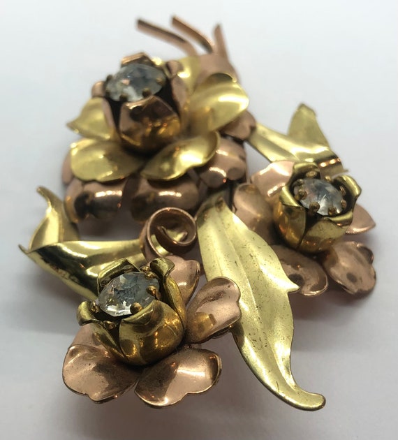 Large Copper, Brass & Rhinestone Flower Statement… - image 6