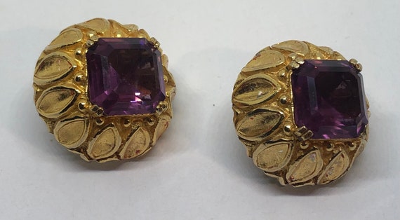 KJL Purple Rhinestone Clip On Earrings, Kenneth J… - image 2
