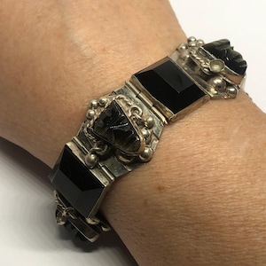 Vintage Mexican Silver Bracelet Black Onyx - Etsy