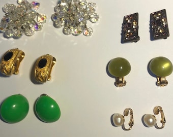 Vintage Clip On Earrings, Lot of 6 Pairs of Clip On Earrings