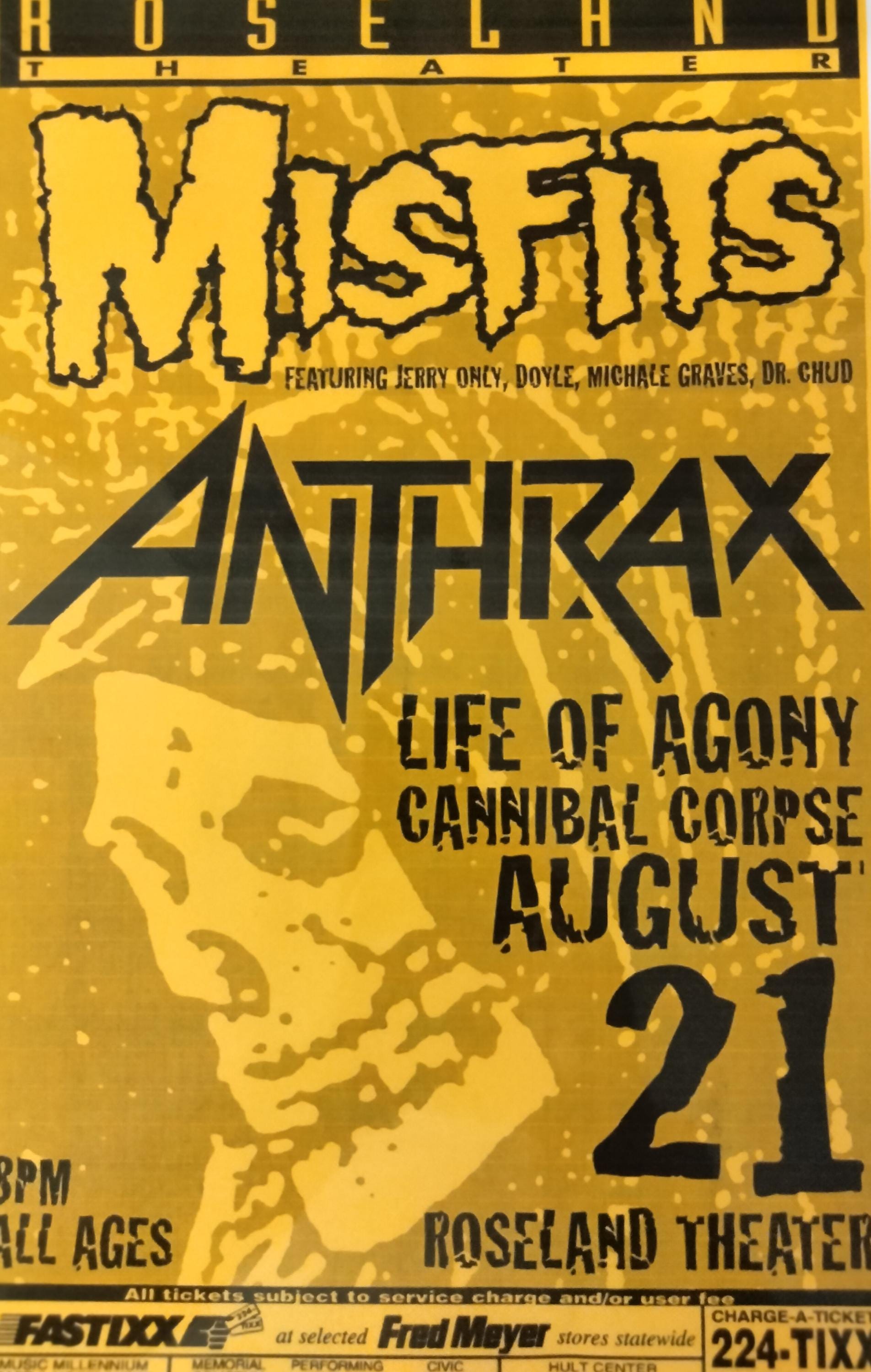 Kozik Misfits Anthrax 1996 ポスター MISFITS & ANTHRAX Live Show Laminated Print - Etsy Israel