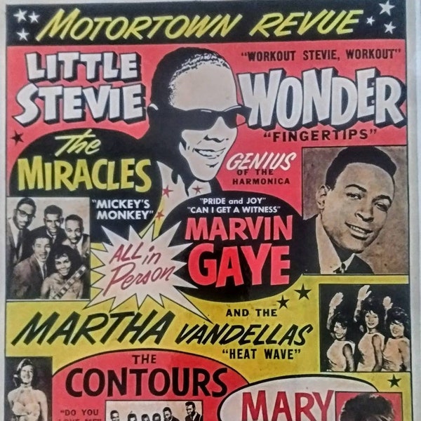 Póster de concierto de Motortown Revue Stevie Wonder & Marvin Gaye con impresión laminada