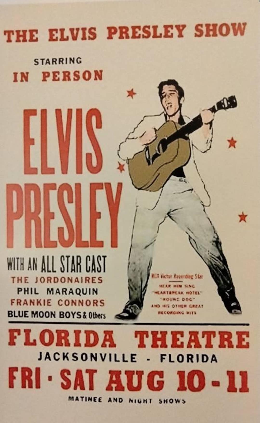 ELVIS PRESLEY Florida Theatre 50's Poster Etsy
