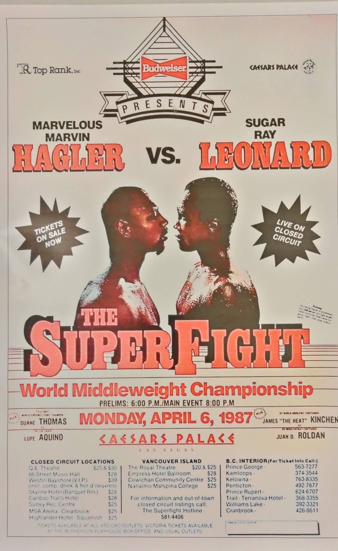 HAGLER Vs LEONARD Fight Poster 11x17