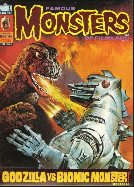 GODZILLA. Vs MEGALON Famous Monsters Magazine #135 Cover Artwork