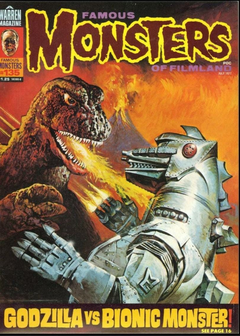 GODZILLA. Vs MEGALON Famous Monsters Magazine #135 Cover Artwork