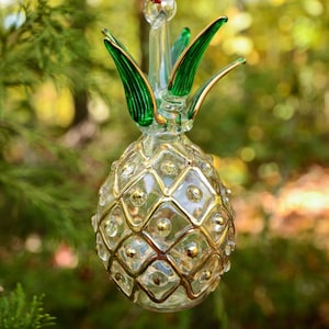 Amazing Egyptian Blown Glass Ornament- clear Pineapple with gold design