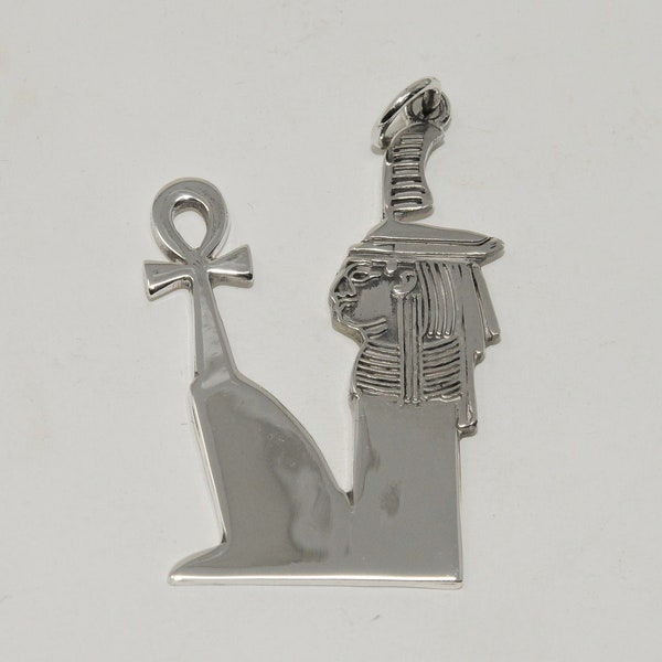 Maat" The symbol of the Pharaonic woman holding key of life pendant, 925 sterling silver or gold plated.