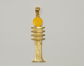 18K gold pendant. Djed pillar-the backbone of Osiris - Egyptian handmade.