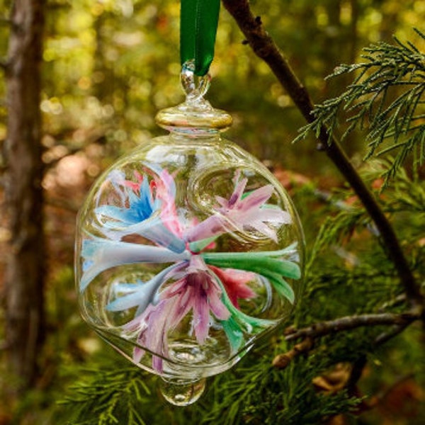 Egyptian Blown Glass Ornament- multi colors/red/blue/purple/gold/green flower burst