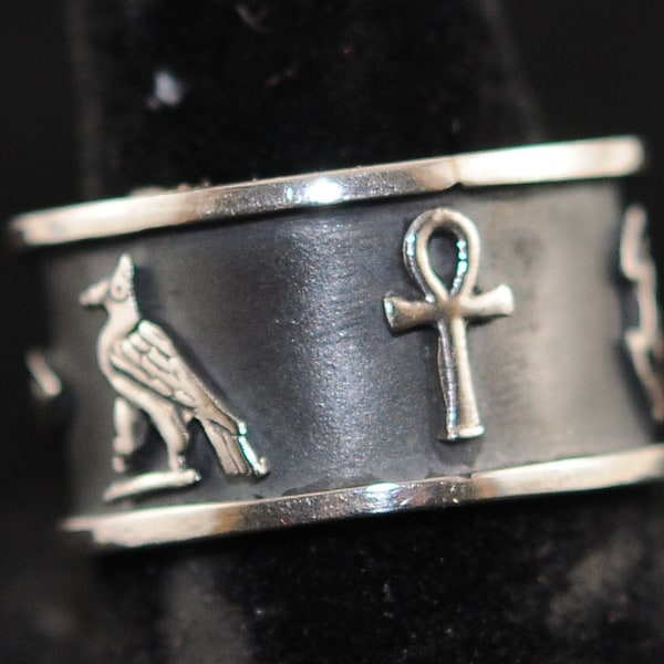 Cartouche ring , Get your name in ancient Egyptian Hieroglyphics on this wonderful sterling Royal silver Oxidized Ring .