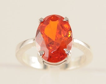 Orange Sapphire 6-Prong Silver Ring