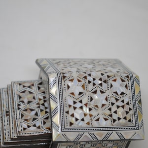 Egyptian Handmade Coasters Set of 6 - Beech wood with inlaid Mother of Pearl Elegant decoration hut made by great details & quality image 10