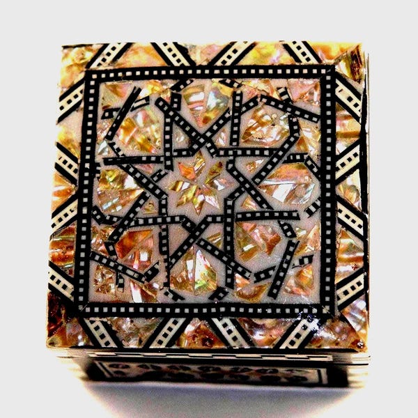 Egyptian Handmade Trinket Box - Beech wood with inlaid Mother of Pearl 3in x 3in.Elegant piece brought to you from Egypt with love