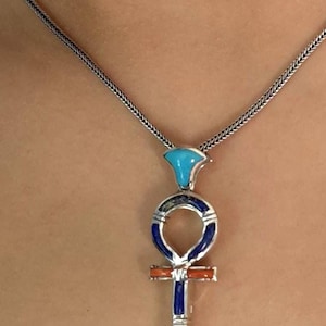 Akhenaten Ankh (Key of Life) pendant Turquoise or lapis or mixed 925 Sterling Silver. Ancient iconic symbol. Crafted in our old workshop.