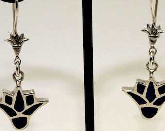 Lotus flower lapis stone earrings 925 Sterling Silver, Egyptian handmade sterling silver made in our old  workshop by professional