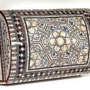 Amazing Egyptian Handmade Jewelry Box - Beech wood with inlaid Mother of Pearl with lock and key. Made by professional craftsmen for you