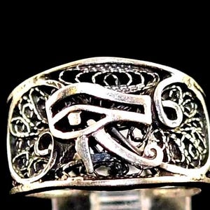 925 Sterling Silver Ring (open back) Eye of Horus Filigree Oxidized, Made by high grade quality in our old workshop in old Cairo