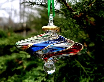 Handmade Egyptian Blown Glass Ornament: Golden Accents & Swirls. A piece you deserve to get it
