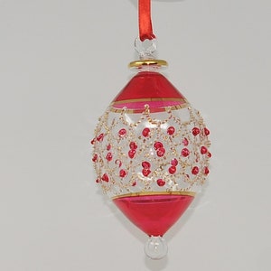 Amazing Egyptian Blown Glass Ornament – oval shape with dots and golden accents