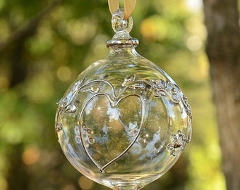 Egyptian Blown Glass Ornament – clear with Heart shapes