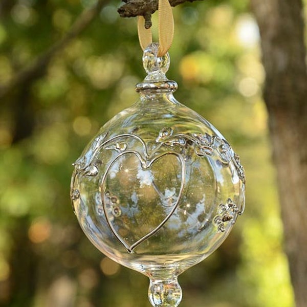 Egyptian Blown Glass Ornament – clear with Heart shapes