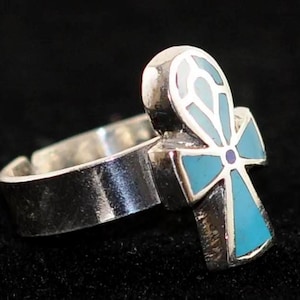 925Sterling Silver Ring (open back) with Turquoise Key of Life hand made by from Egypt with love workshop old Cairo for you