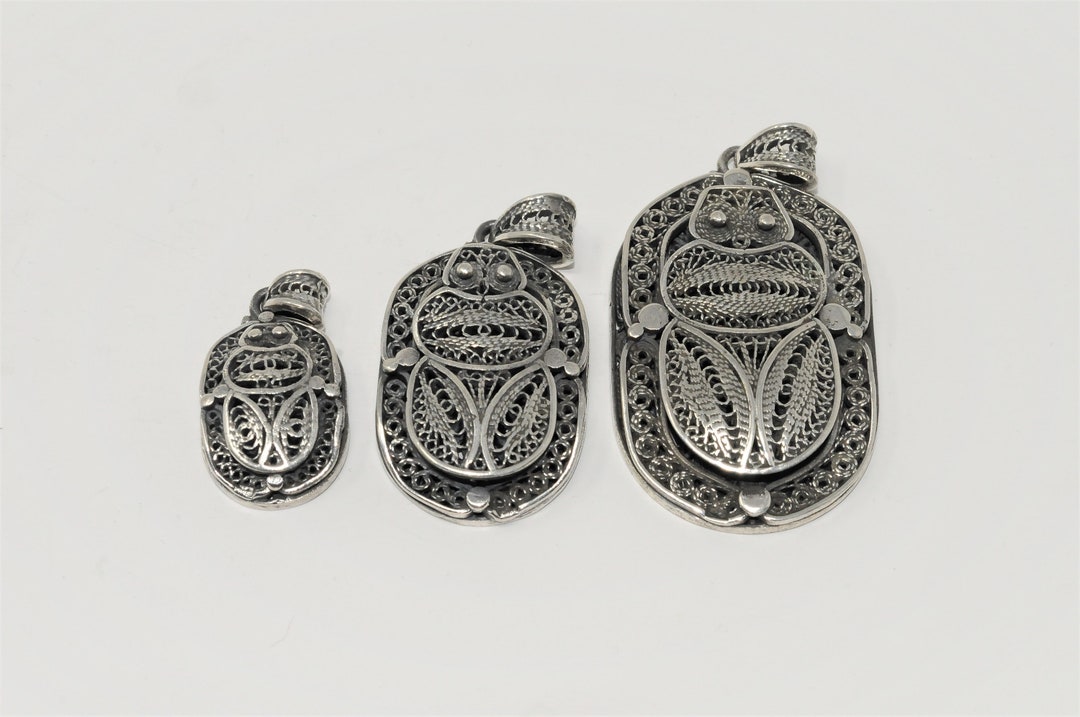 Charming Handmade Egyptian Filigree Scarab Pendant, Double Side Scarab