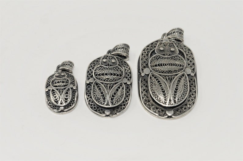 Egyptian filigree Scarab pendant Double side Scarab 925 sterling silver