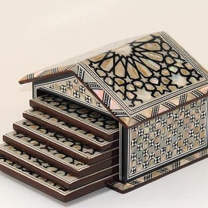 Egyptian Handmade Coasters Set of 6 - Beech wood with inlaid Mother of Pearl Elegant decoration hut made by great details & quality image 4