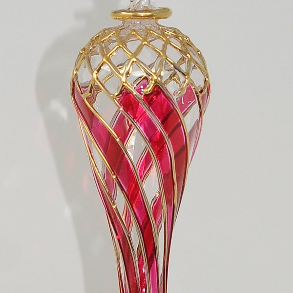 Egyptian Blown Glass Ornament- many colors net oval drops with gold accent.