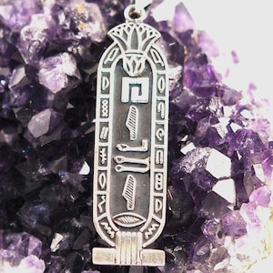 Famous Pharaonic Alphabet Cartouche with Lotus 925 Sterling Silver handmade - Available in Hieroglyphic/ Arabic / English Letters.