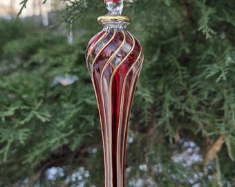 Egyptian Blown Glass Ornament- long drop swirl with gold accent (check the deal in description) Handmade by professional for you