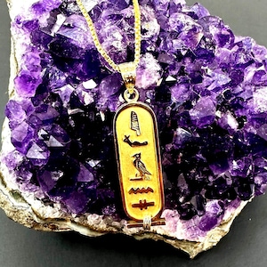 14K solid Gold Personalized handmade famous pharaonic Cartouche (Available one side or 2 sides) hieroglyphs -English or Arabic
