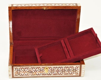 Unique box with lock Amazing Egyptian Handmade Jewelry Box - Beech wood with inlaid Mother of Pearl ( 10.5 x 6.5 inches )